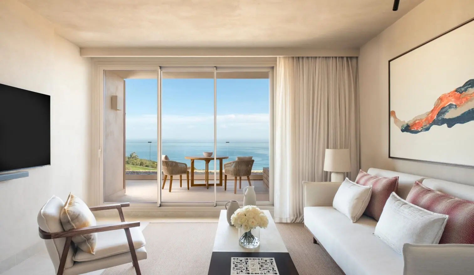 Furnished Fairmont La Hacienda living room with Mediterranean view