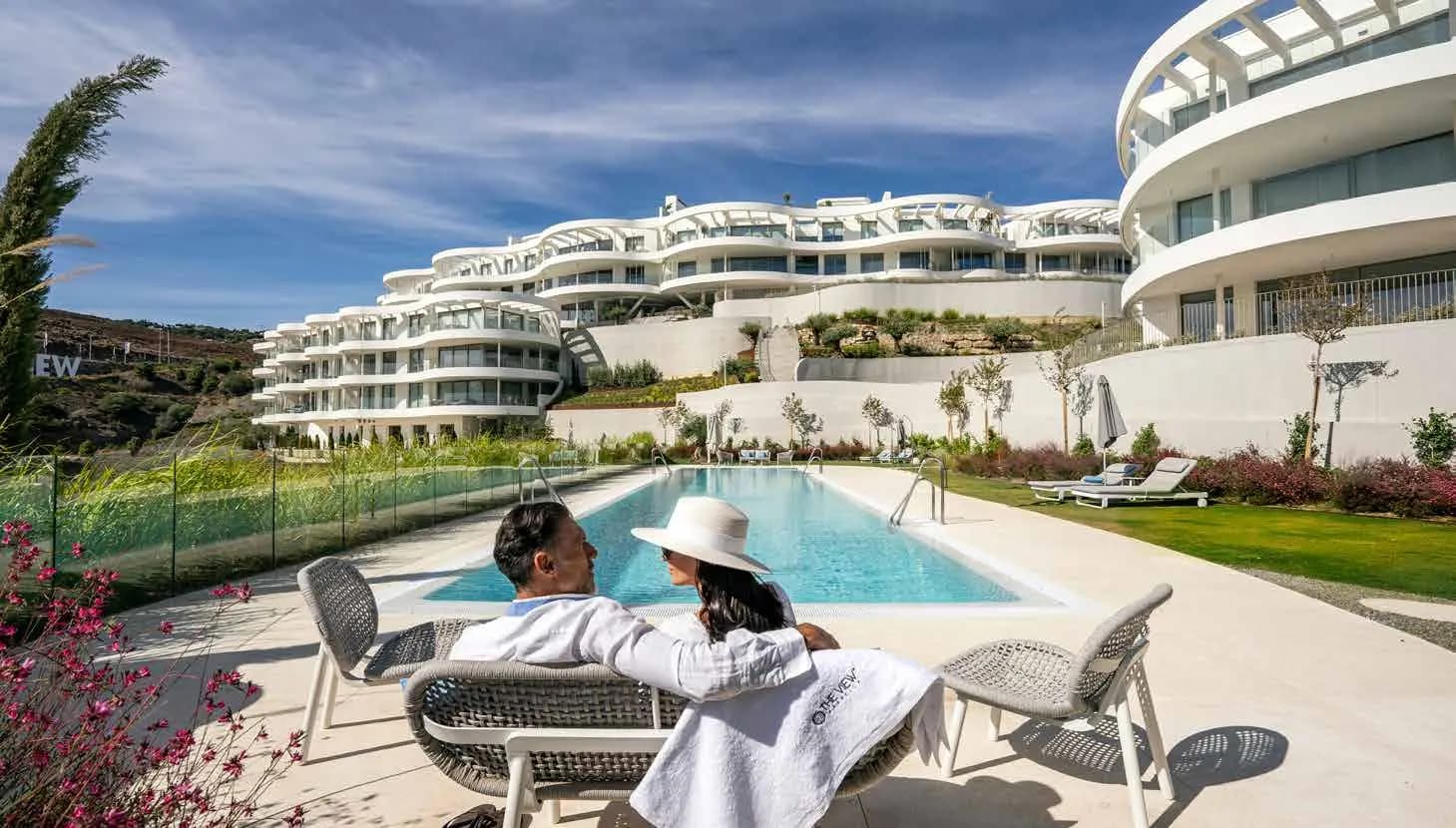 Pool and landscaped gardens at The View Marbella